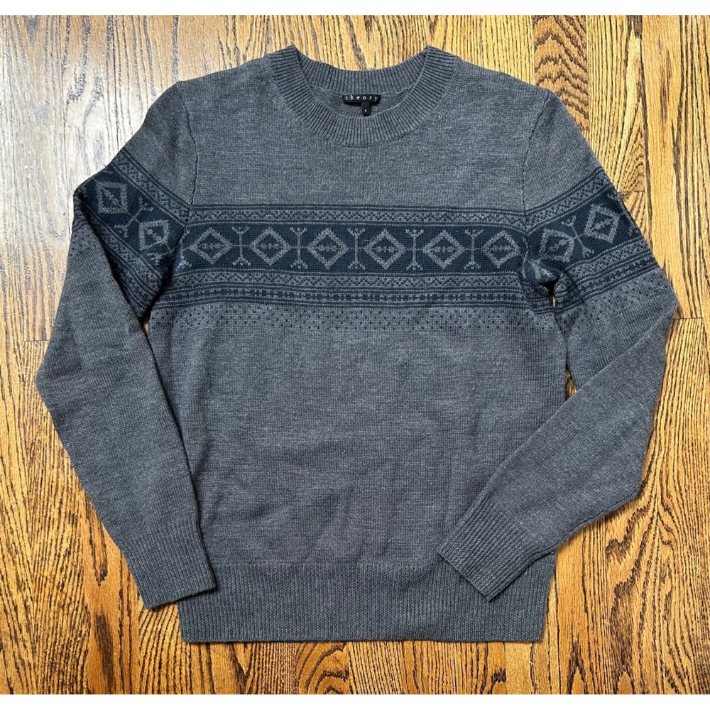Theory Men's Gray Wool Noirett F Harmonize Crewneck Sweater Small